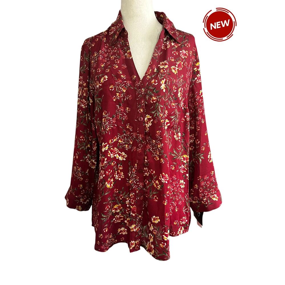 By and By Maroon Floral Blouse Women's Size Large NWT | 74-29